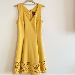 Vince Camuto Sleeveless Laser cut Hem Scuba Fit and Flare dress
